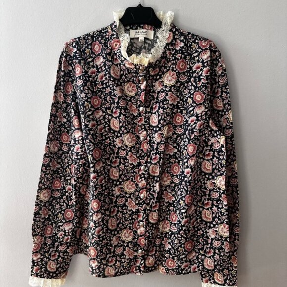Balzac Paris Floral Blouse with Lace Trim - Picture 1 of 7